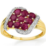 A truly fascinating Ruby and Diamond 10KT Solid Yellow Gold Ring. Comprising of 9 pieces (Combined total of 1.29 Carat) Ruby and 18 pieces (Combined total of 0.19 Carat) Diamond, 10KT Solid Yellow Gold Ring.