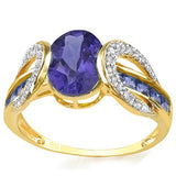 Precious 1.63 Carat (total weight) 11 pieces, Genuine Tanzanite and 26 Pieces Genuine Diamond 10K Solid Yellow Gold Ring.