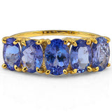 Perfect 2.20 Ct (total weight) 5 pieces of Oval Cut Genuine Egyptain Blue Tanzanite, 10K Solid Yellow Gold Ring. This Ring is beautiful, a  real eyecatcher and would make a lovely present.