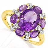 Excellent 2.39 Carat Amethyst and 6 pieces of Amethyst, 10k Solid Yellow Gold Ring. This Amethyst and Diamond gold ring is a wonderful example of great craftmanship and design, very eye catching.