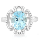 A lovely 3.25 carat oval cut genuine Swiss Baby Blue Topaz and two pieces of round cut Natural Sparkling White Diamond on a solid 925 Sterling Silver Ring.