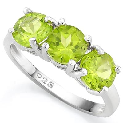 A truely irresistible 8.40 Carat (Total Weight) 3 pieces, Genuine Peridot Solid Sterling Silver Trilogy Ring.
