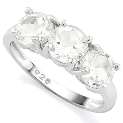 A truly amazing solid silver 9.824 carat (total weight) 3 pieces, genuine round cut white topaz solid sterlling silver trilogy engagement ring.