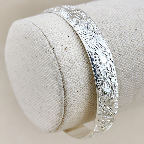 Antique Style German Silver Adjustable Dragon And Phoenix Bangle
