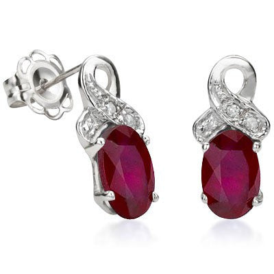 Beautiful pair of ruby and diamond sterling silver earrings