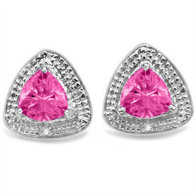 1.89 Carat Created Pink Sapphire & Diamond Sterling Silver Earrings