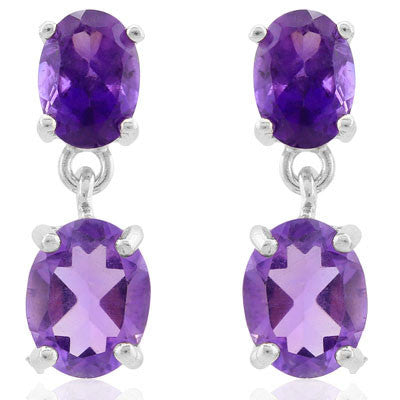 Beautiful eye catching 3.8 Carat (Total Weight) Amethyst and Amethyst, Platinum over solid 925 Sterling Silver Stud Earrings for pierced ears. 