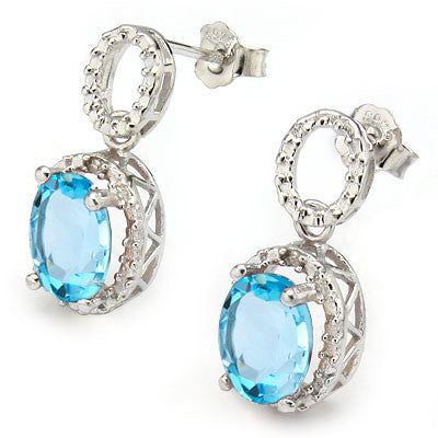 2.82ct Blue Topaz and White Diamond Sterling Silver earrings