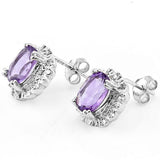 Stunning 2.263 carat Natural Amethyst and Genuine Diamond, Platinum over 925 Sterling Silver Stud Earrings