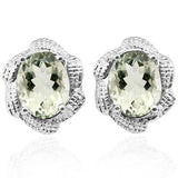 Very Exclusive 5.854 Carat Natural Green Amethyst and Genuine Diamond, Platinum over 925 Sterling Silver Stud Earrings for pierced ears.
