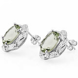 Very Exclusive 5.854 Carat Natural Green Amethyst and Genuine Diamond, Platinum over 925 Sterling Silver Stud Earrings for pierced ears.