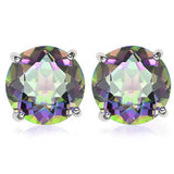 Eye catching 2.0 carat (Total Weight) Mystic Topaz Gemstone, Platinum over 925 Sterling Silver Stud Earrings for pierced ears.