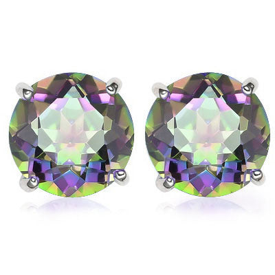 Eye catching 2.0 carat (Total Weight) Mystic Topaz Gemstone, Platinum over 925 Sterling Silver Stud Earrings for pierced ears.