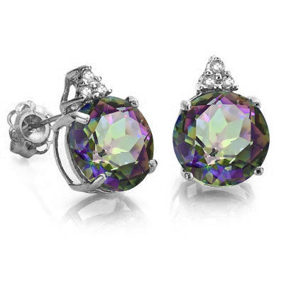 Stunning 4 carat (total weight) Mystic Topaz and Diamond, 14K Solid White Gold Stud Earrings for pierced ears. 