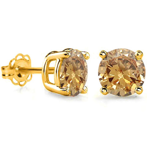 0.24 Carat Genuine Chocolate Diamond 14K Solid Yellow Gold Solitaire Stud Earrings