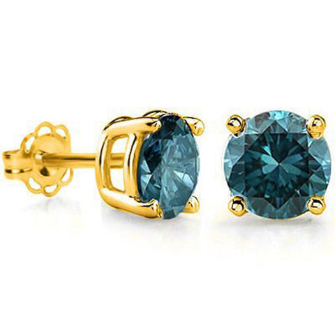 0.23ct Genuine Blue Diamond 14K Solid Yellow Gold Solitaire Stud Earrings