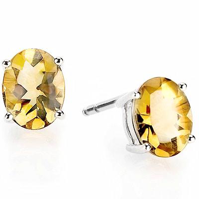 Beautiful Gold Yellow Oval Cut Genuine Citrine and Sterling Silver Stud Earrings
