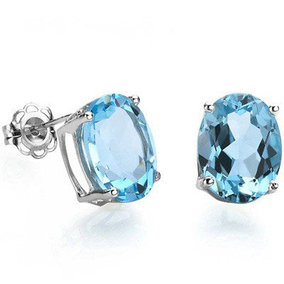 2.02 carat TW (2 pieces) Oval Cut Blue Topaz, Sterling Silver Stud Earrings