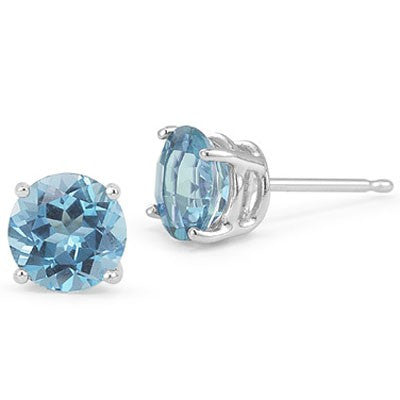 A really nice pair of 2 Carat Round Cut Blue Topaz, 925 Sterling Silver Stud Earrings