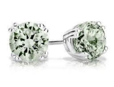 Amazing looking 3.60 carat Natural Green Amethyst, Platinum over 925 Sterling Silver Stud Earrings for pierced ears.