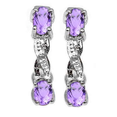 Approximately 1/2 carat total weight of amethyst and diamond sterling silver earrings, approximately 3mm wide.