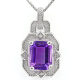 Amazing 2.16 Carat Amethyst and Genuine Diamond, 925 Sterling Silver Pendant and matching 18 inch, Italian Sterling Silver Chain