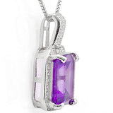 Charming 3.01 Carat Emerald Cut Amethyst and two small Genuine Diamonds mounted on a 925 Sterling Silver Pendant.