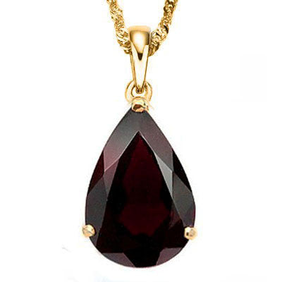 Classy 6.0 carat total weight (1 pc) Genuine Garnet Gemstone 10K Solid Yellow Gold pendant. Comes with a free 18 inch 10K yellow gold Singapore chain