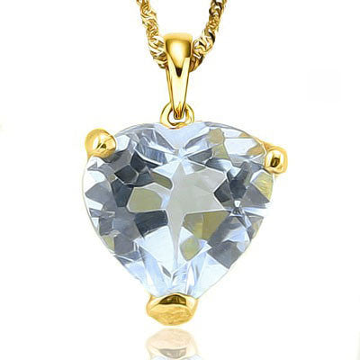 A heart cut 1/2 carat genuine aquamarine 10KT Gold pendant with free 18" yellow gold chain. Gemstone size approximately 5mm