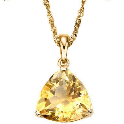Beautiful 1/2 carat trillion cut golden yellow citrine 10KT yellow gold pendant. Gemstone size approximately 5mm