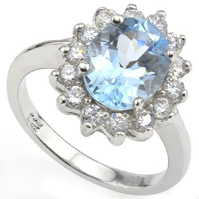 This ring looks amazing, the 3.2 Carat Swiss Baby Blue Topaz and 0.6 Carat (14 pieces) White Topaz, 925 Solid Sterling Silver Ring.