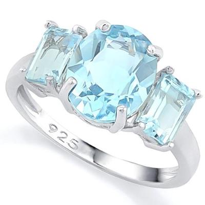 A truely irresistible 6 1/4 Carat (Total Weight) Swiss Baby Blue Topaz Solid Sterling Silver Trilogy Ring.