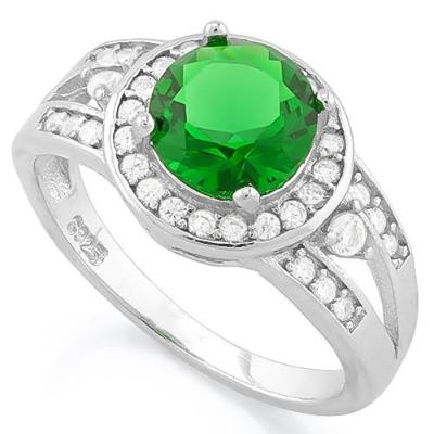 Immaculate! 2 Carat Created Emerald & 1/3 Carat (34 Pcs) Flawless Created Diamond 925 Sterling Silver Halo Ring. 