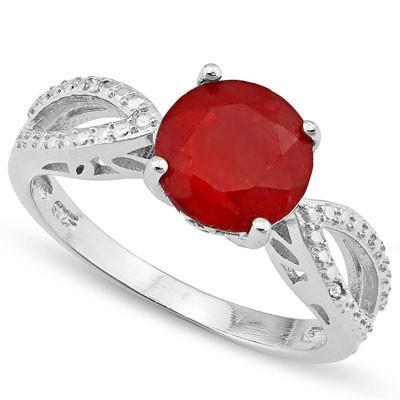 2.263 Carat (tw) Ruby and Diamond, 925 Sterling Silver Ring