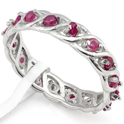 An unusual 0.732 carat total weight (16 pieces) Genuine Ruby, Platium over 925 Sterling Silver Eternity Ring