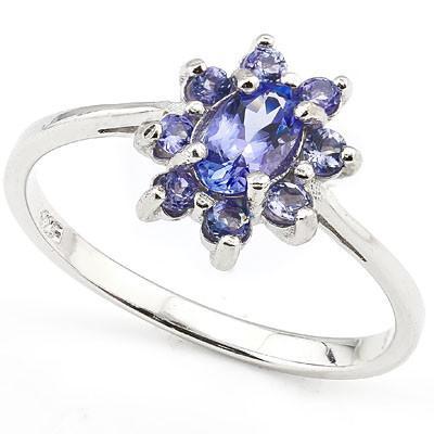 A stunning flower shaped 8 pieces Tanzanite Sterling Silver Ring, Ring Size O