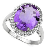 A stunning 4.25 Carat (total weight) Amethyst and Diamond Platinum over Solid Sterling Silver Ring.
