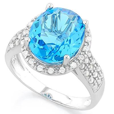 A fascinating 5 Carat Oval Cut High Quality Created Swiss Blue and 4 Carat total weight, 40 Pieces of  High Quality Flawless Created Round Cut Diamonds Solid 925 Sterling Silver Halo Ring