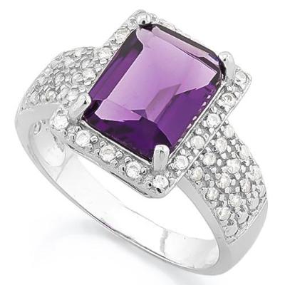 An awesome 4 Carat Octagonal Cut High Quality Created Floral Lavender Amethyst and 4.20 Carat total weight, 42 Pieces of  High Quality Flawless Created Round Cut Diamonds Solid 925 Sterling Silver Halo Ring
