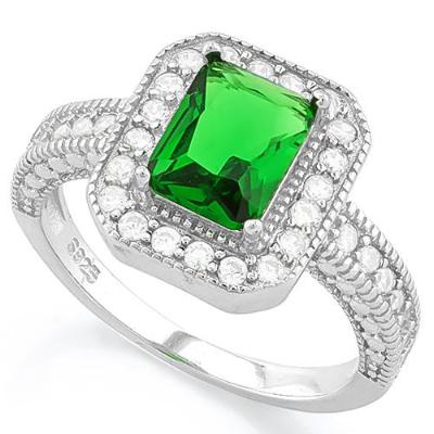 1 4/5 Ct Created Emerald & 1/3 Ct Flawless Created Diamond 925 Sterling Silver Halo Ring