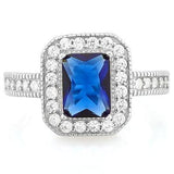1 4/5 Ct Created Blue Sapphire & 1/3 Ct (34 Pcs) Flawless Created Diamond Halo Ring