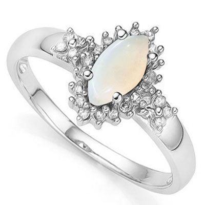 A lovely 0.33 carat Natural Fire Opal and 2 pieces Genuine Diamond, 925 Sterling Silver Ring