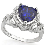 A truely awesome 4.462 carat (total weight) Laboratory Created Heart Cut Tanzanite and Genuine Round Cut White Diamonds, Solid 925 Sterling Silver Ring