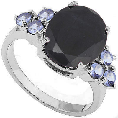 Mesmerising 6.528 Carat (Total Weight) Dyed Genuine Sapphire and Genuine Tanzanite, 925 Sterling Silver Ring.