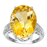 Marvellous 5.06 carat (Total Weight) Oval cut Citrine and 2pcs Genuine Diamond Sterling Silver Ring.