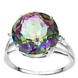 A totally stunning and completely amazing 6 Carat Round Cut Mystic Topaz and 2 Round Cut Diamonds on a 10K Solid White Gold Ring. 