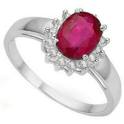 Stunning Cardinal Red Ruby and Diamond Solid 14KT White Gold Ring