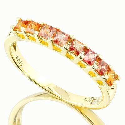 Beautiful Anniversary Band 8 Pieces of Square Cut Orange Sapphire (Total Carat Weight of 0.73) 9 ct Solid Yellow Gold Anniversary Ring.