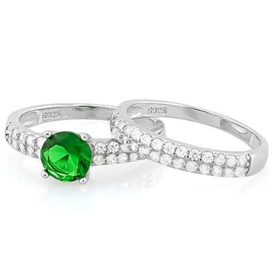 1 1/3 Ct Created Emerald & 1/2 Ct (47 Pcs) Created Diamond Halo Ring