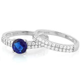 1 1/3 Ct Created Blue Sapphire & Created Diamond Silver Halo Ring